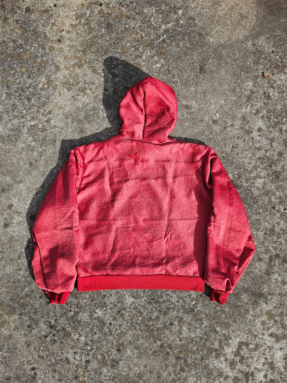 wrinkled red hoodie